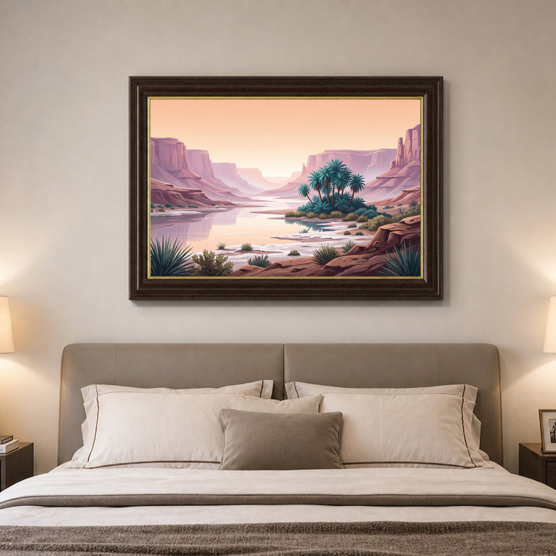 «Red Rock Canyon River» avec art mural sur toile de palmiers verts, 16"H x 24"W