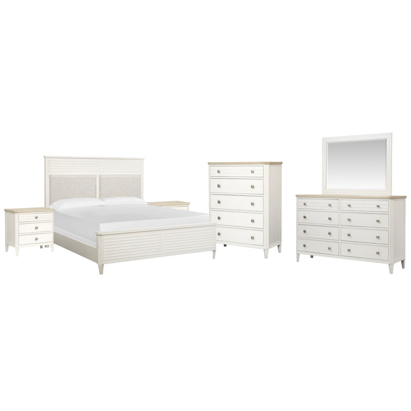 Très grande commode à 2 tiroirs avec miroir Giordano, 6 pièces: lit, 2 tables de chevet, commode, miroi, Très grand