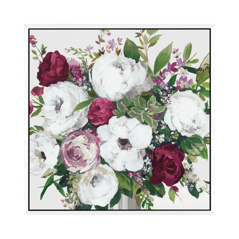Burgundy Splashes by Asia Jensen - Painting on Canvas, 66.04 cm H x 66.04 cm W, White Framed