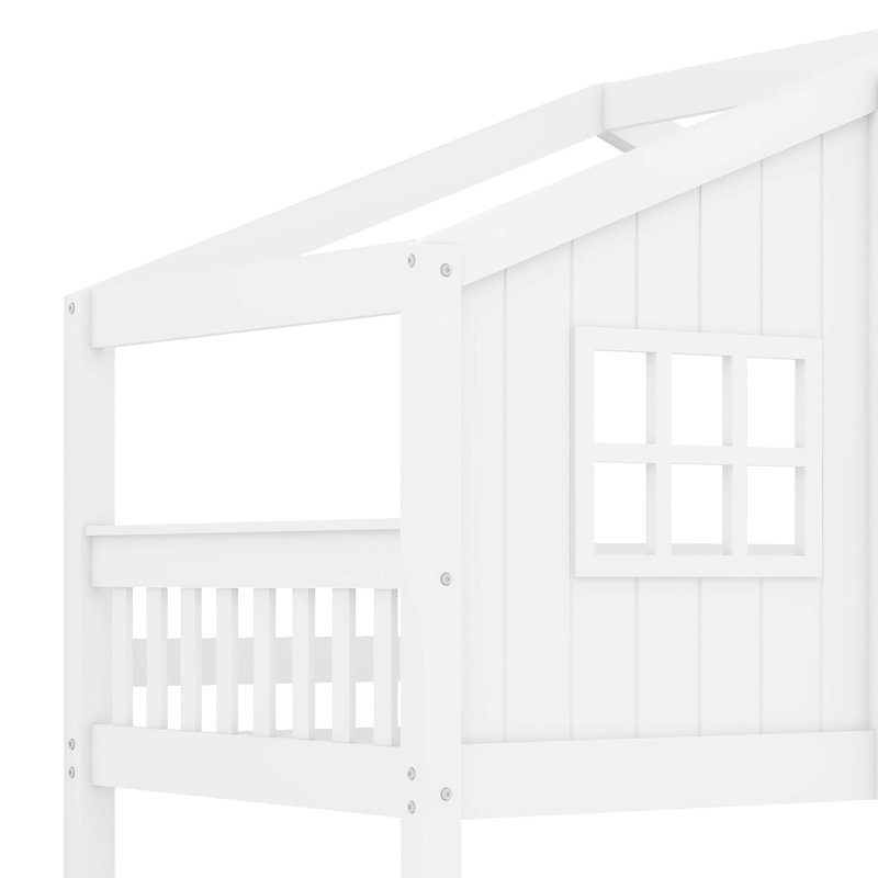 Lit superposé de style maison avec échelle intégrée, Blanc