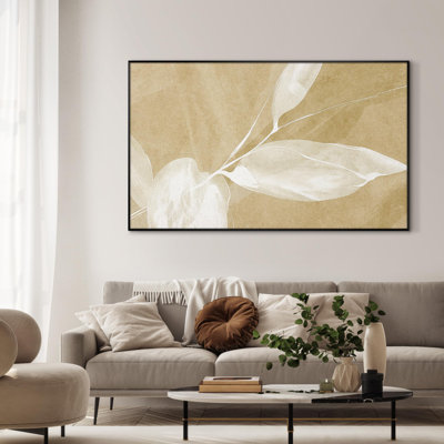 White and Beige Minimalist Nature-Inspired Botanical Home Decor Extra Large Framed Wall Art Print (Frame Assembly Required)