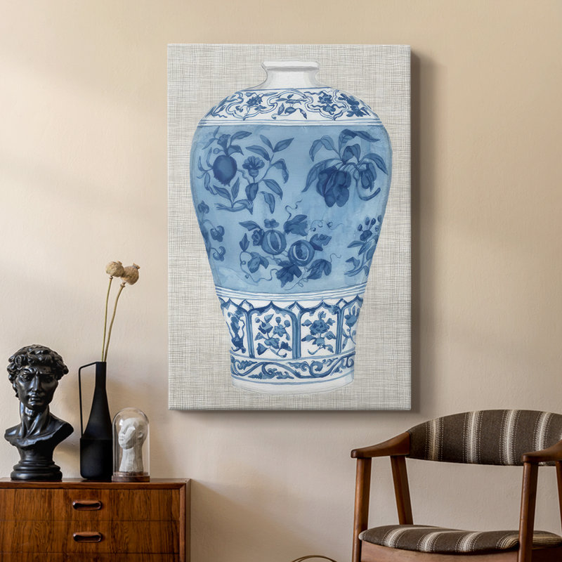 Vase Ming sur lin II - galerie sur mesure, H 48 po x l 32 po