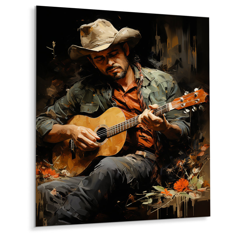«Country Music Singer In Rustic Browns» sur métal, H 40 po x l 30 po x P 1,5 po