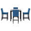Ensemble de salle à manger 5 pièces avec table haute, comprenant une table à manger avec dessus en faux marbre et quatre chaises recouvertes de velours, bleu-612468771
