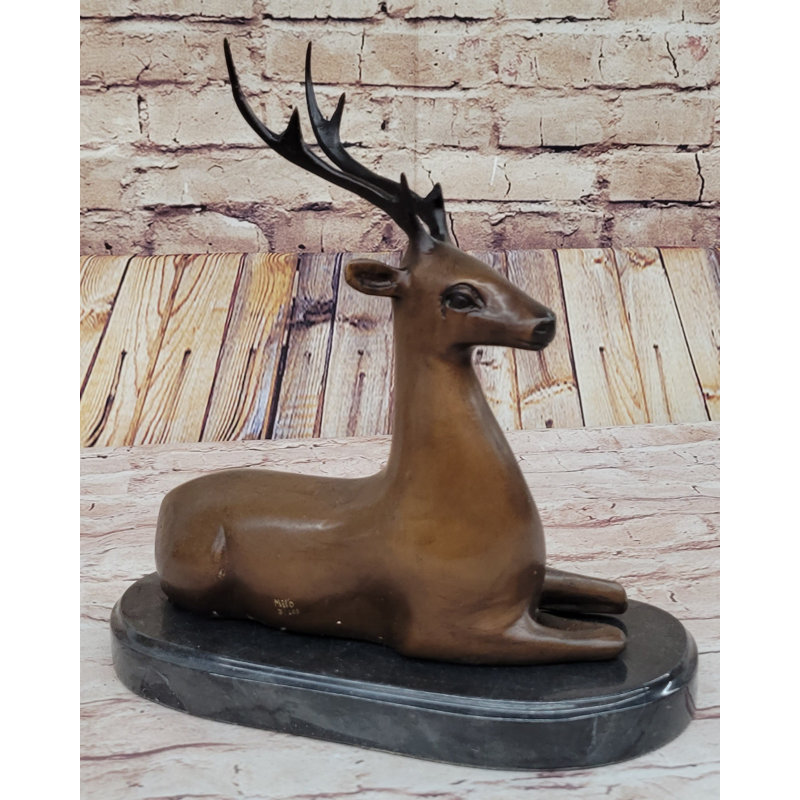 Renne, caribou, cerf, statue de bronze, sculpture, figurine originale, 9,5 po x 8,5 po