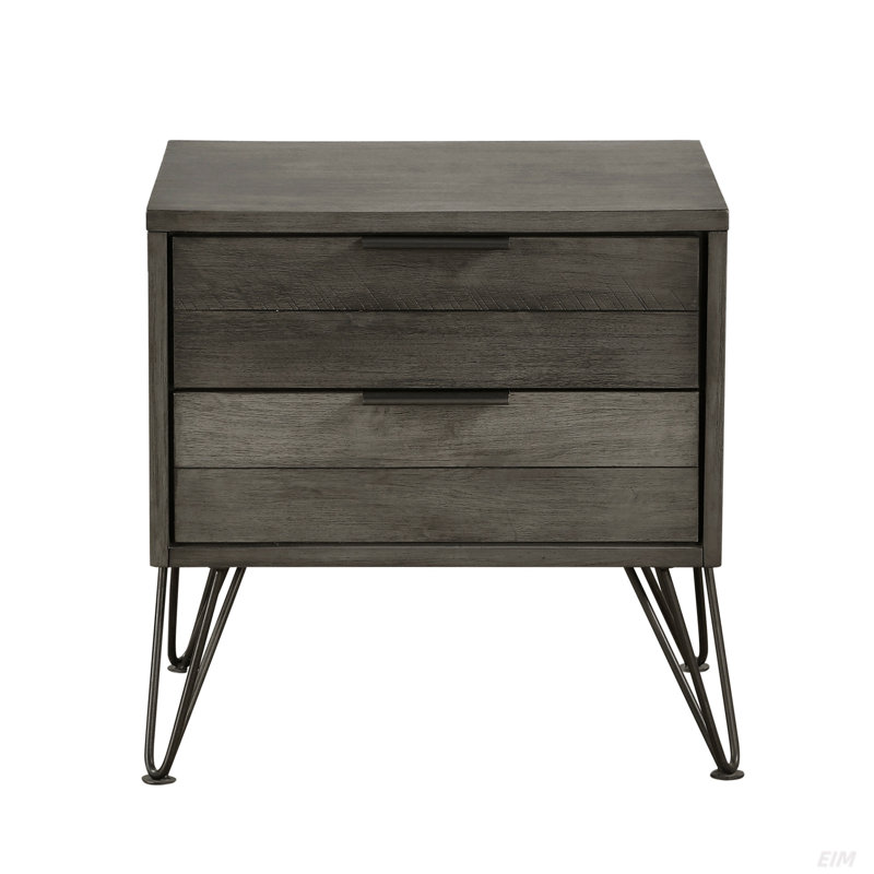 Table de chevet à trois tons perchée sur des pieds en métal avec placage en acacia