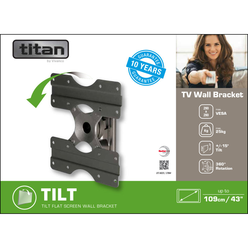 Titan Vivanco Single Screen Wall Mount, 172cm H x 24.9cm W