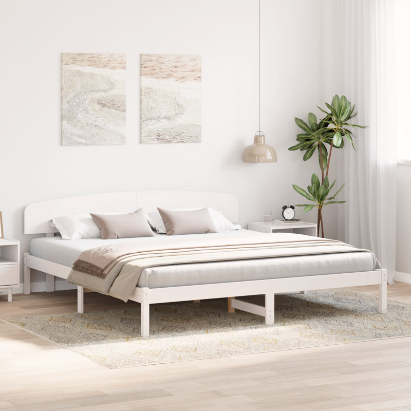 Vidaxl Bed Frame With Headboard Solid Pine Wood, Super King (6'), White
