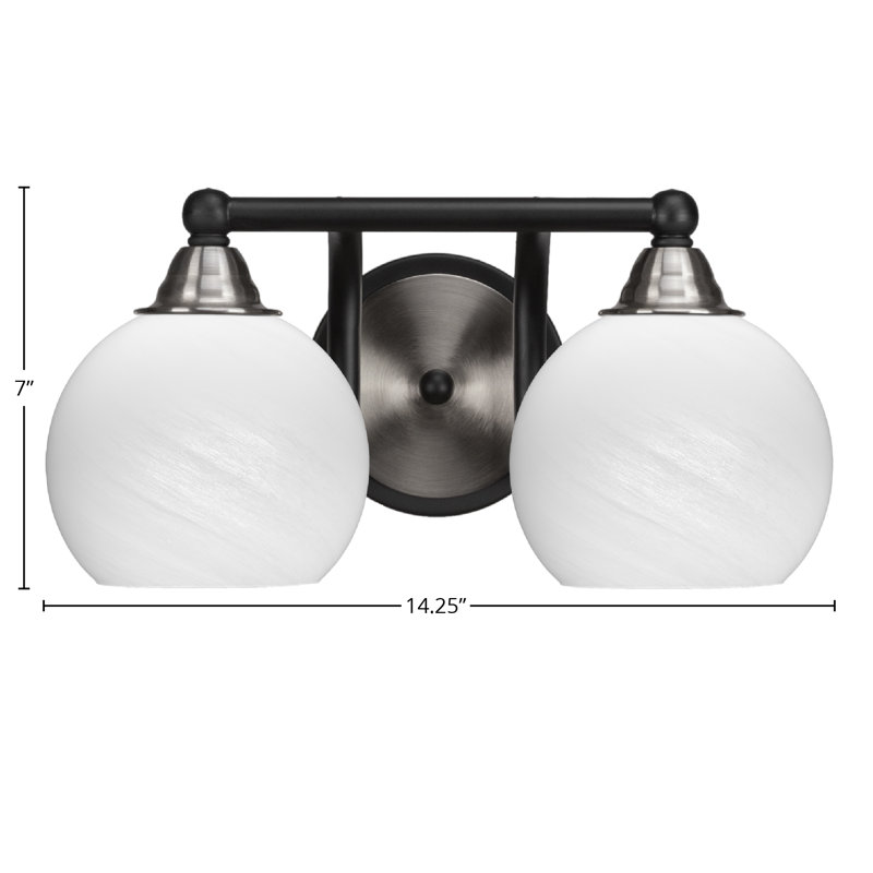 Michell 2-Light Bath Bar, White Marble, Matte Black/Brushed Nickel