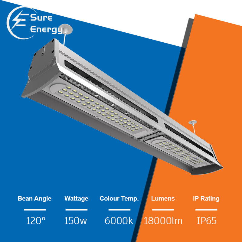 Ener - J 150W LED Linear Highbay CCT Switchable Industrial Warehouse Workshop Light IP65 Black 240V