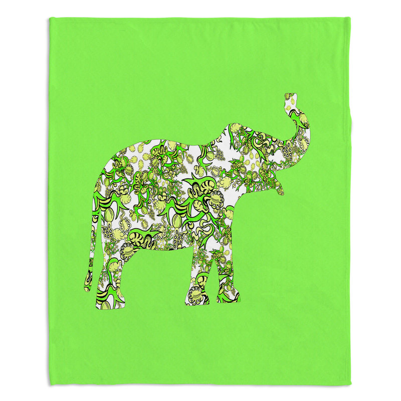  Jeté à rubans éléphant, l 68 po x L 80 po, Vert / blanc