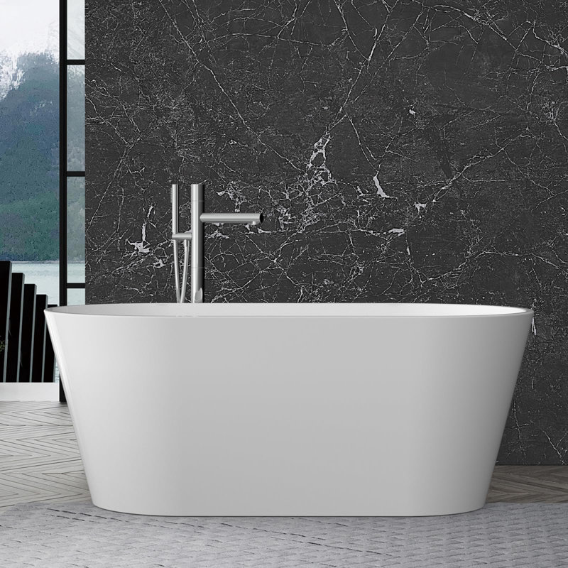 Baignoire autoportante 59 po en acrylique avec trop-plein chromé et bonde