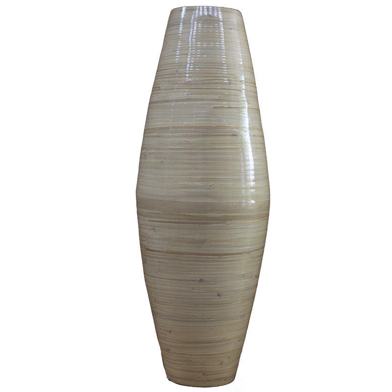 Grand vase de plancher en bambou fabriqué à la main Teebar, H 37 po x l 14 po x P 14 po, Naturel
