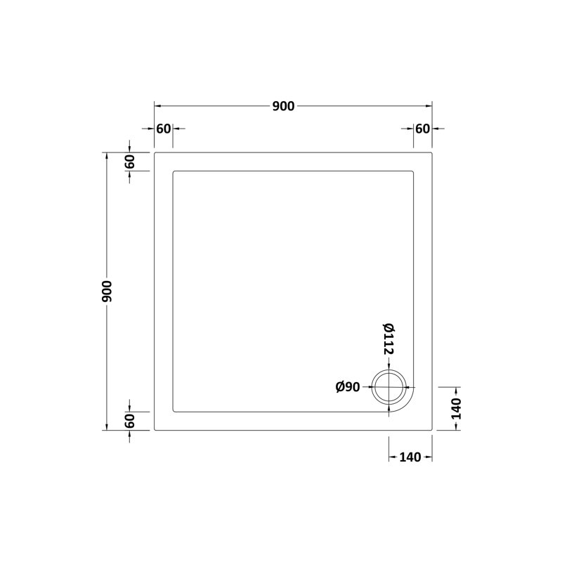 Shower Tray, 90cm H x 90cm W x 4.5cm D