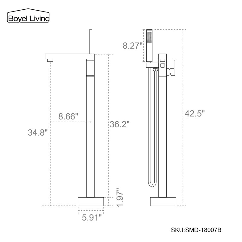 Floor Tub Spout with Diverter, Black