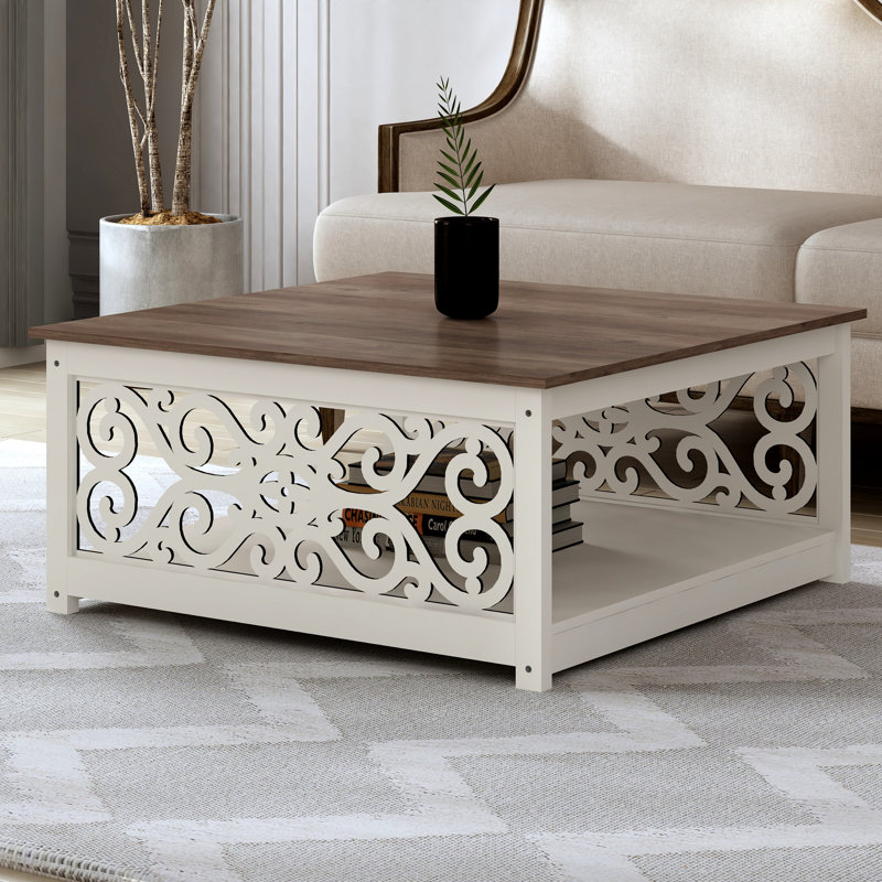 Ariba Coffee Table with storage, Ivory/Knotty Oak