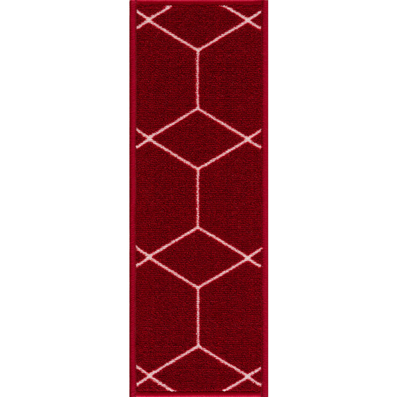 Tapis d’escalier antidérapant à motif hexagonal Tietjen, Burgundy Red