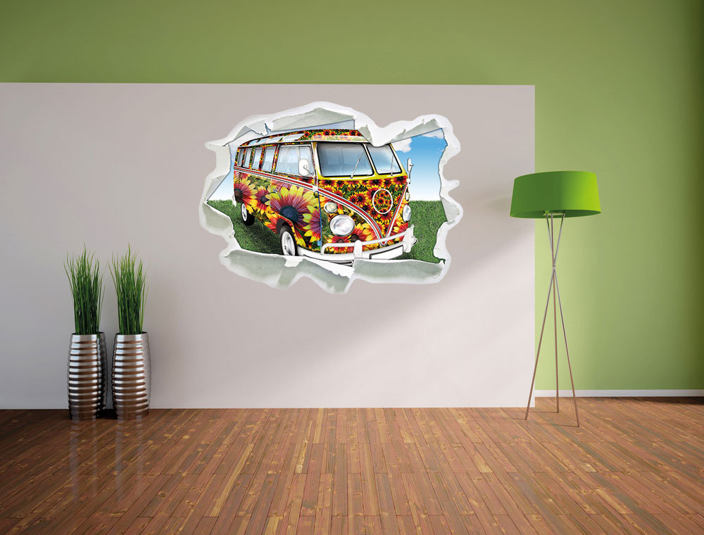 Kult 60's Flower Power Hippy Bus Wandaufkleber