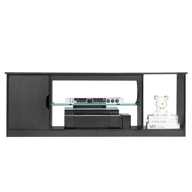 Meuble télé pour téléviseur de 65 po ou moins avec meuble télé moderne avec tablette en verre 1pc P2 et panneau de particules Éclairage multi-modes à hauteur réglable