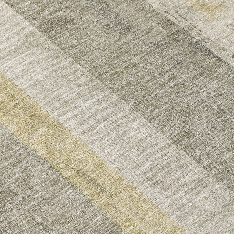 Taupe Striped Flat Woven Synthetic Washable Rug