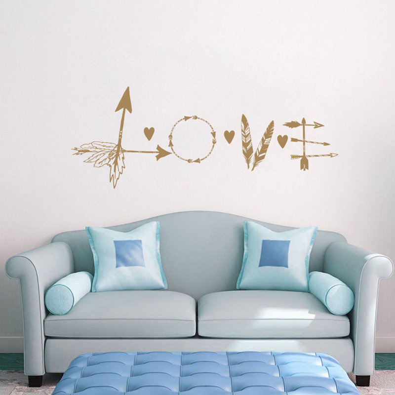 Décalcomanie murale flèche en plumes love, Brun pâle