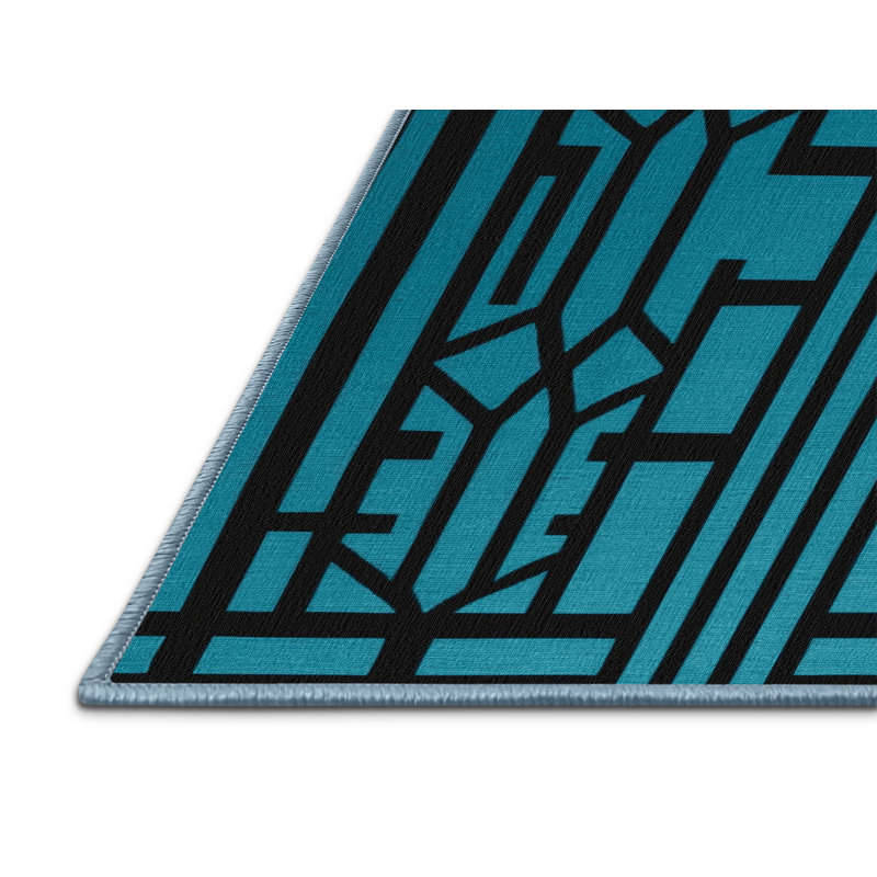 Machine Washable Trellis Blue Area Rug, Round 4'
