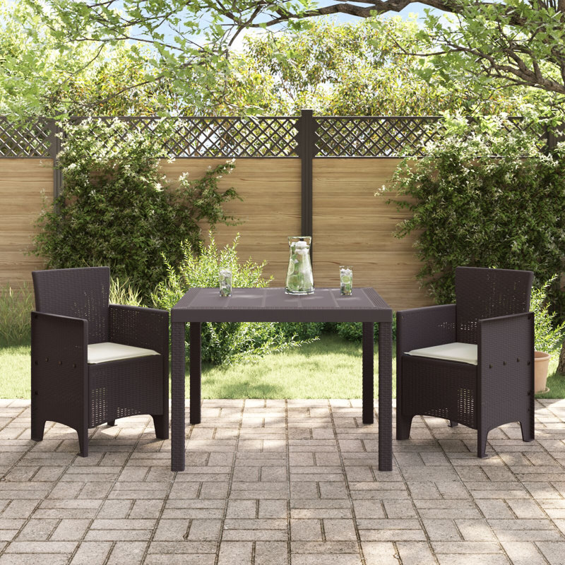 Garden Dining Set 3-Piece Set Resin Sturdy Rectangular, Ivory, Brown