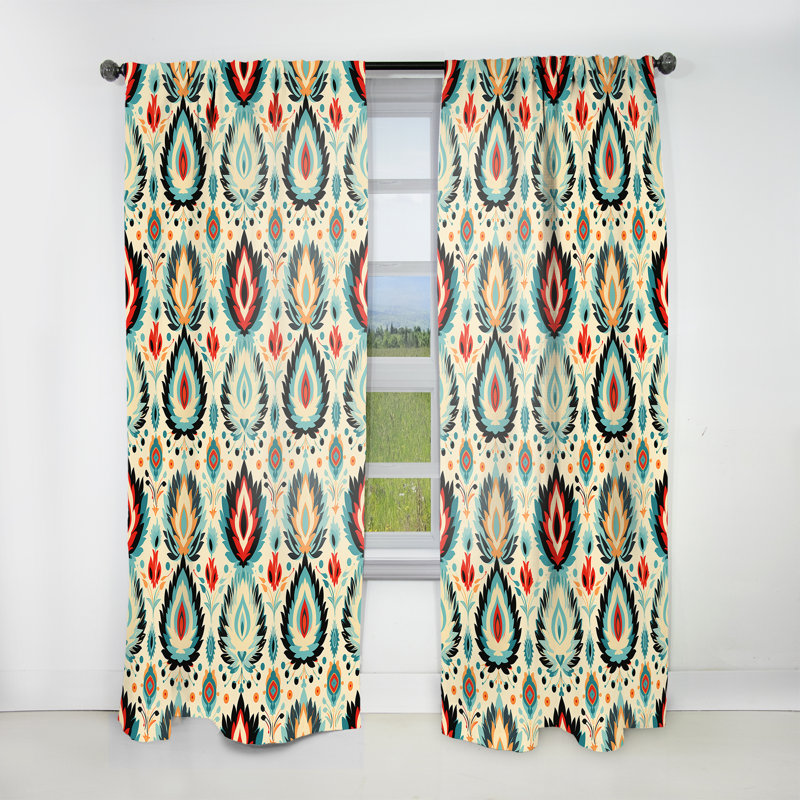 Mélange de tribu nomade orange Ikat - rideau Ikat - rideau obscurcissant Ikat - 1 panneaux, L 52 po x L 95 po