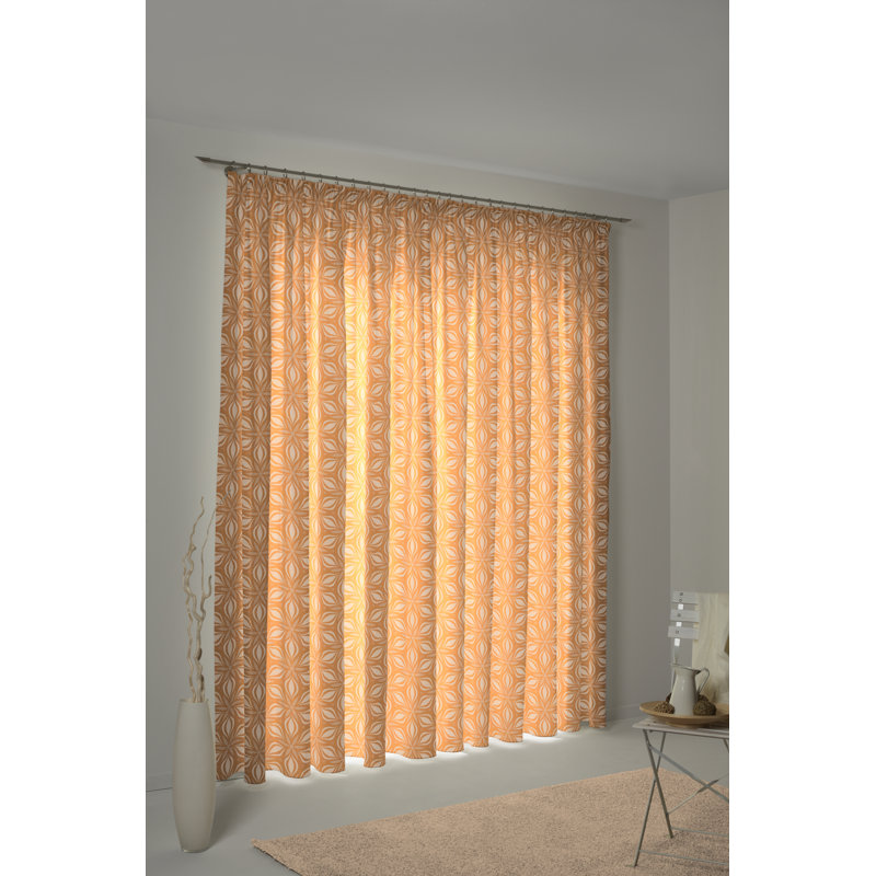 Delmira Retro Floret Slot Top Opaque Curtain, 145 W x 225 D cm, Mustard/Beige
