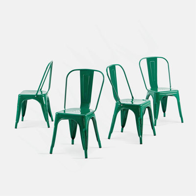 Ensemble de 4 chaises de salle à manger industrielles en métal de 18 pouces de hauteur, empilables à l'intérieur, à l'extérieur, légères, faciles à nettoyer, faciles à assembler, au design moderne et durable