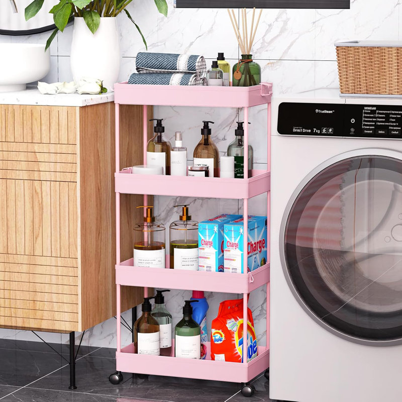 Chariot de rangement roulant à 4 niveaux avec tablettes réglables, organisateur mobile pour la salle de bain, cuisine, salle de lavage, bureau, fabrication en plastique durable avec roues