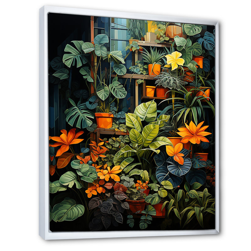 Cubiste jardin horticole II - plantes, impressions sur toile, H 44 po x l 34 po x P 1,5 po, Cadre flottant blanc