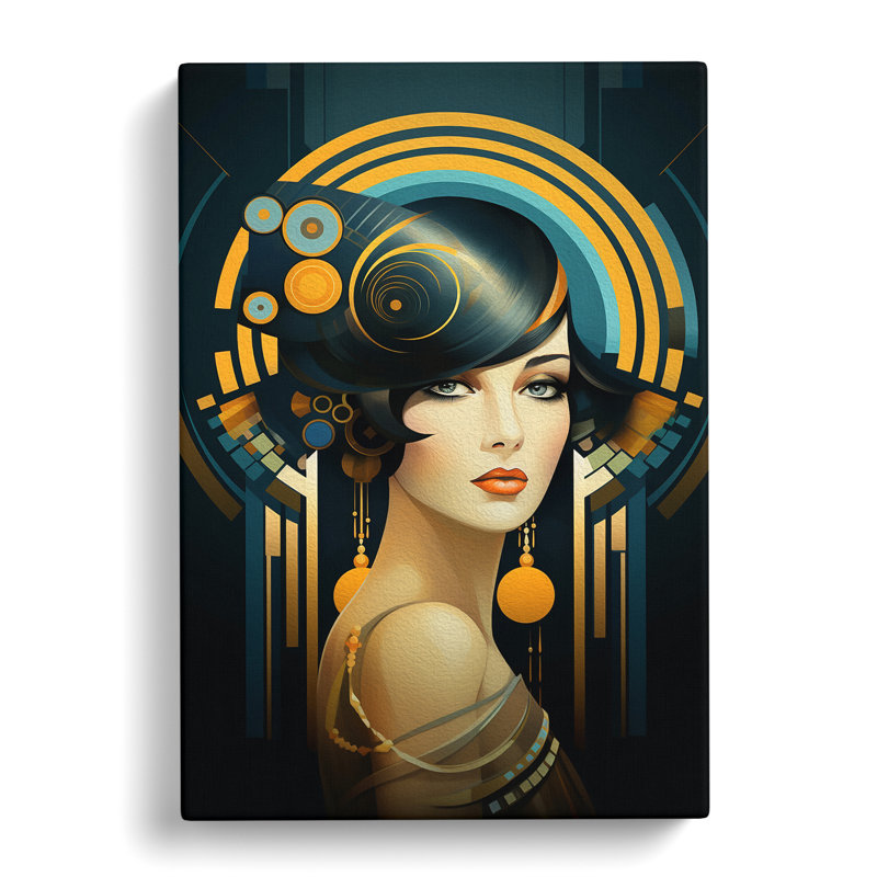 Art Deco Woman Tachisme - Wrapped Canvas, 60cm H x 40cm W x 3cm D