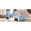 Lit plateforme simple bleu avec roulettes - fait de bois de pin robuste et d'une décoration intérieure élégante en forme de voiture-1089804000-1089804001