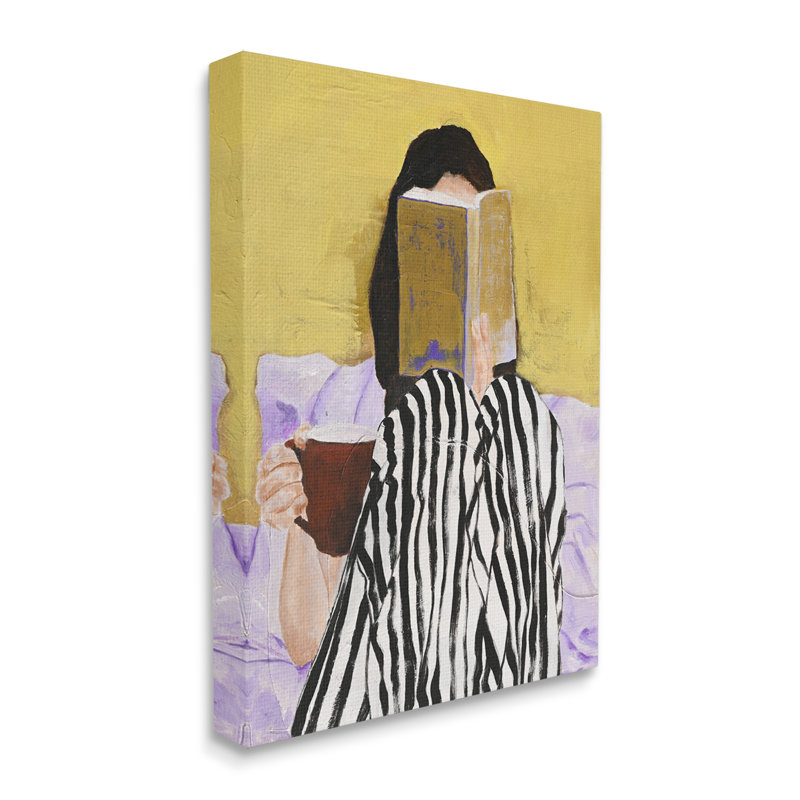 Art mural sur toile, "Fille lisant dans son lit" par Design Fabrikken, H 20 po x l 16 po x P 1,5 po