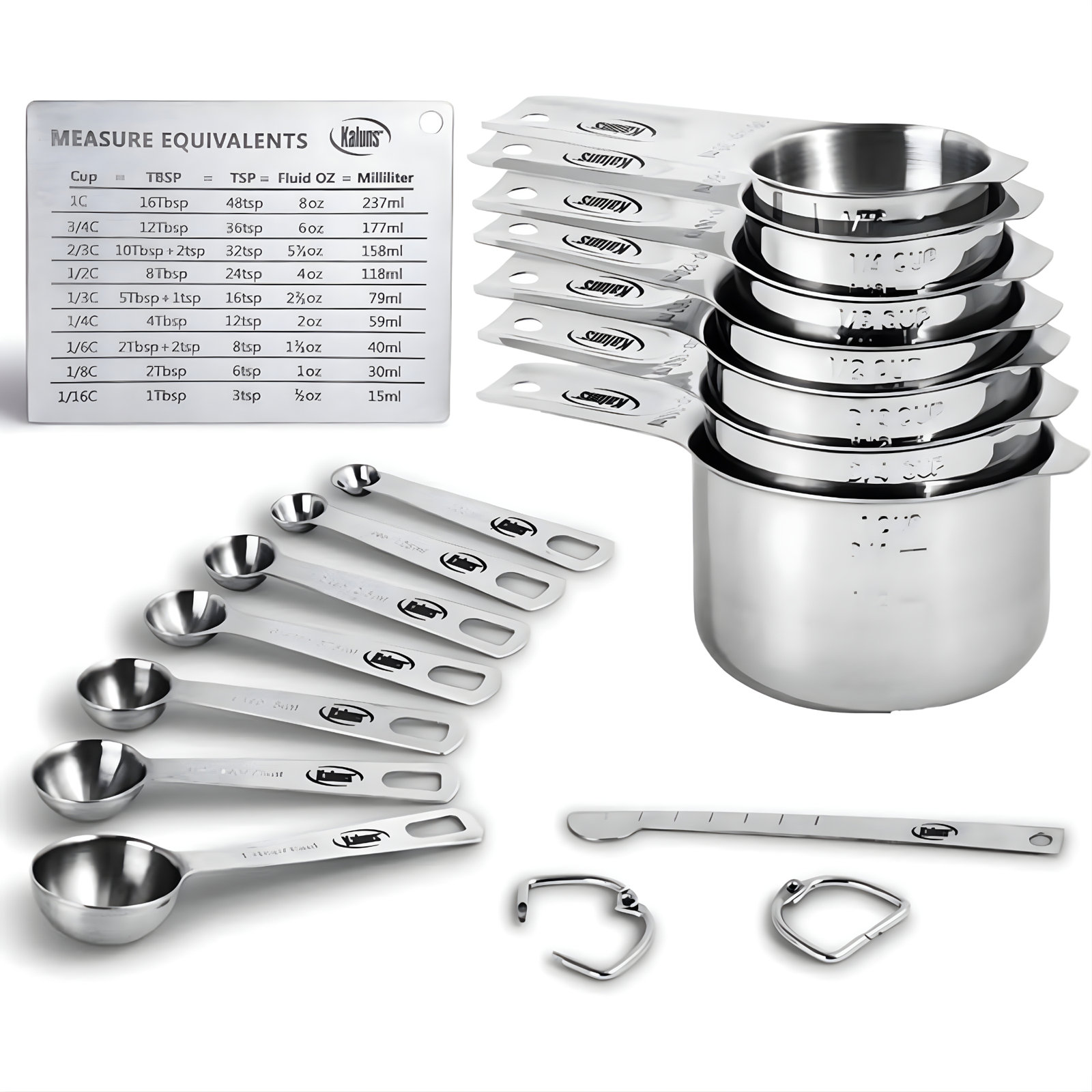 Kaluns Measuring Cups and Spoons Set, 16 Piece, Stainless Steel