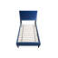 Lit simple contemporain en velours bleu marine, tête de lit ajustable, pieds de soutien centraux pour structure stable, revêtement en velours-129996485