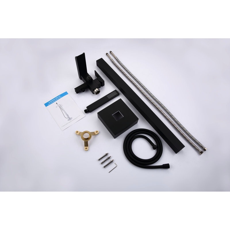 Freestanding Tub Shower Faucet With Handheld - Matte Black Stainless Steel, High Flow, Waterfall Spout, Rust & Corrosion Resistance For A Stylish Bathroom Steel And Waterfall-Style Spout Black, ,