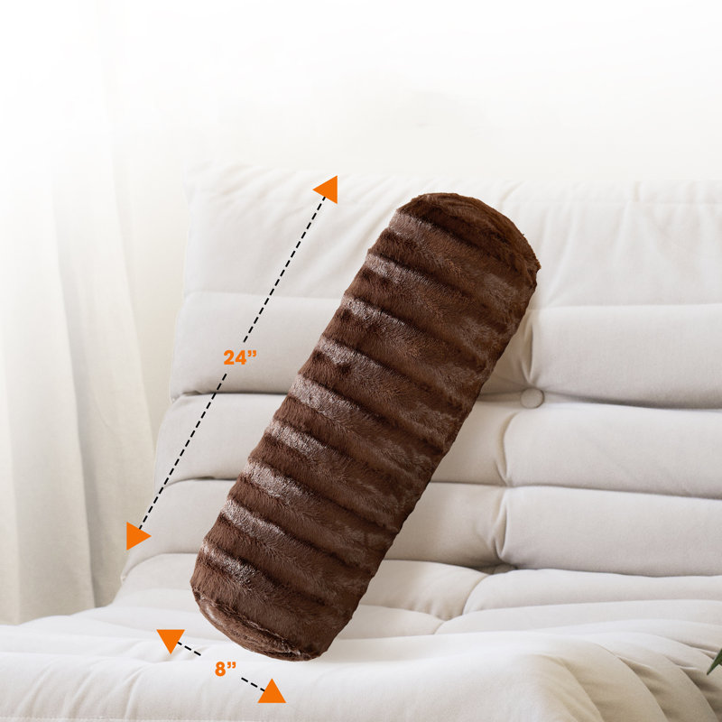 Cheer Collection Faux Fur Bolster Pillow, Brown