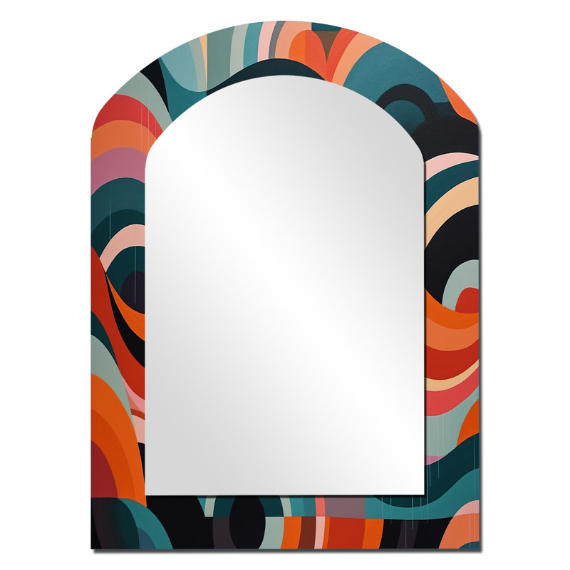 «Abstracted Forms In Balance III», miroir décoratif moderne de style Mid-Century asymétrique, 34 po x 25 po