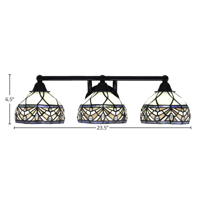 Barre d'éclairage de salle de bain 3 lumières Paramount au fini noir mat avec verre d'art royal merlot de 7 po