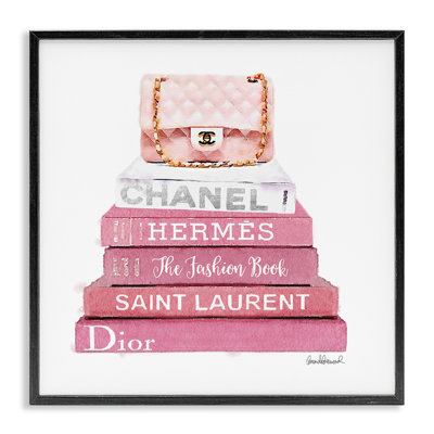 'Pink Book Stack Fashion Handbag' Graphic Art Print