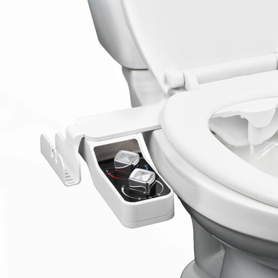 Accessoire de bidet pour toilette, pulvérisateur d'eau chaude et froide non électrique - deux buses rétractables, pression d'eau réglable, siège de toilette de bidet ultra mince de 0,3 po pour lavage arrière et féminin