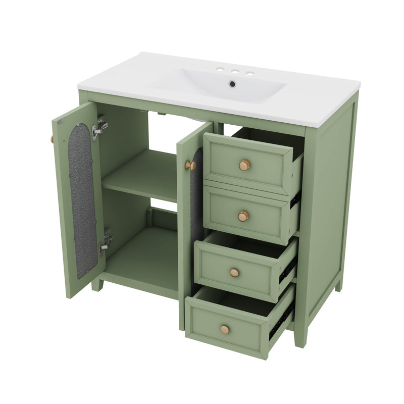 Meuble-lavabo 36 po avec deux portes à fermeture en douceur, tablettes et tiroirs réglables, Vert