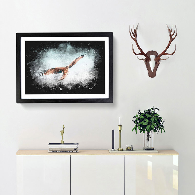 Black Kite Bird - Picture Frame Painting Print, 33cm H x 45cm W x 2cm D, Black Framed
