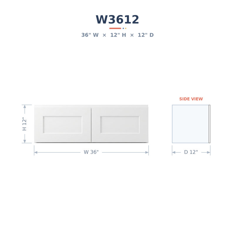Armoire murale moderne de style Shaker en bois massif et contreplaqué blanc, 2 portes - 30,5 cm (12 po) de hauteur