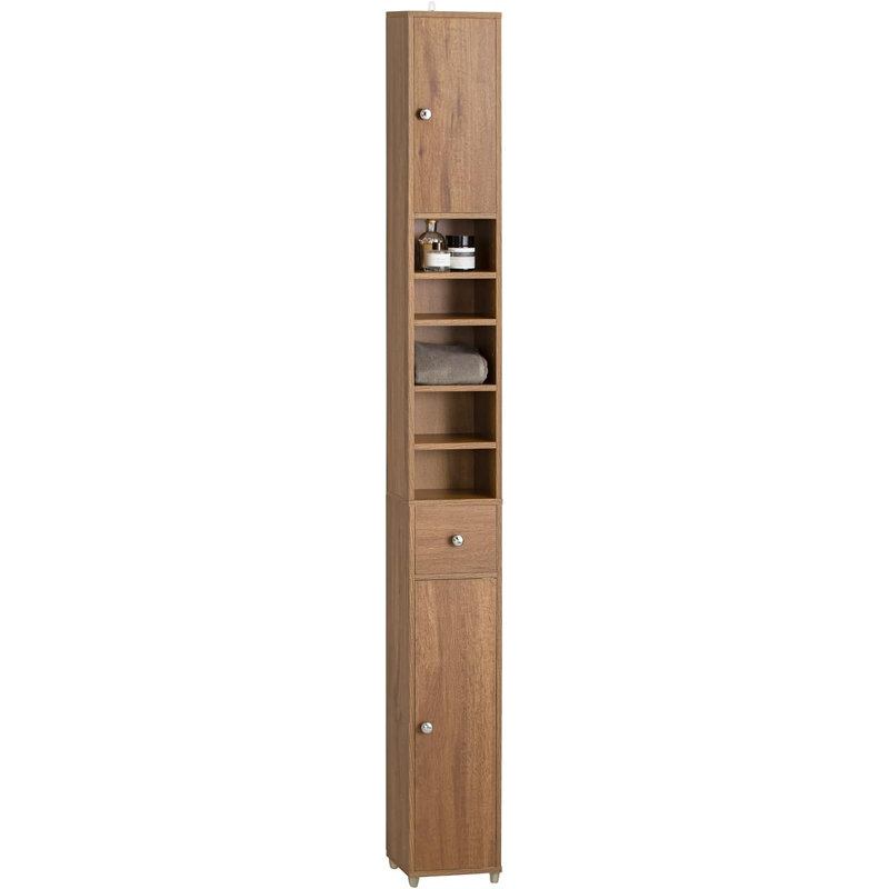 Munford Freestanding 20cm W Linen Cabinet, Dark Wooden Effect