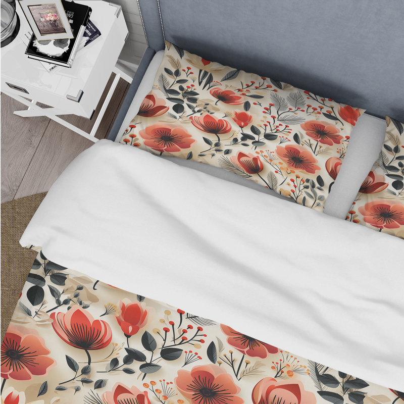 Mystic Red Garden Blooms Beauty II - Ensemble de housse de couette à motif floral