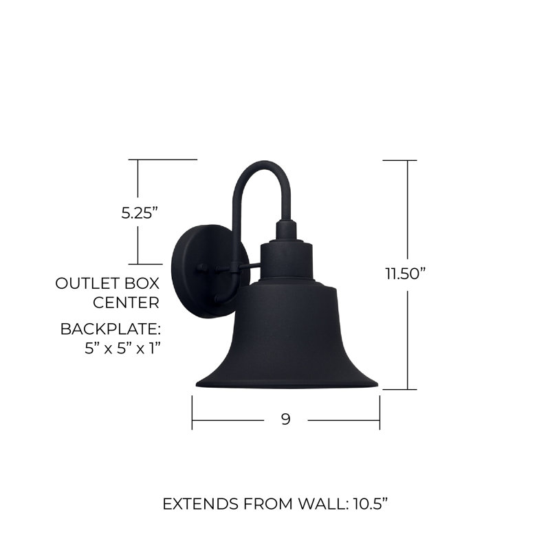 Brock Aluminium Wall Light, 11.5" H  x 9" W  x 10.5" D, Black