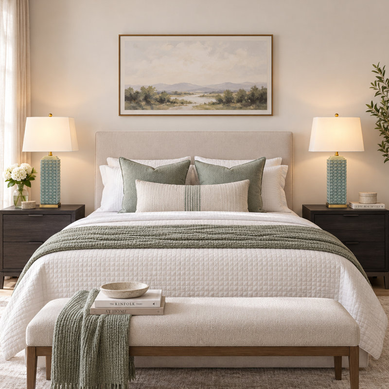 26in 3-Way Green Embossed Ceramic Table Lamps